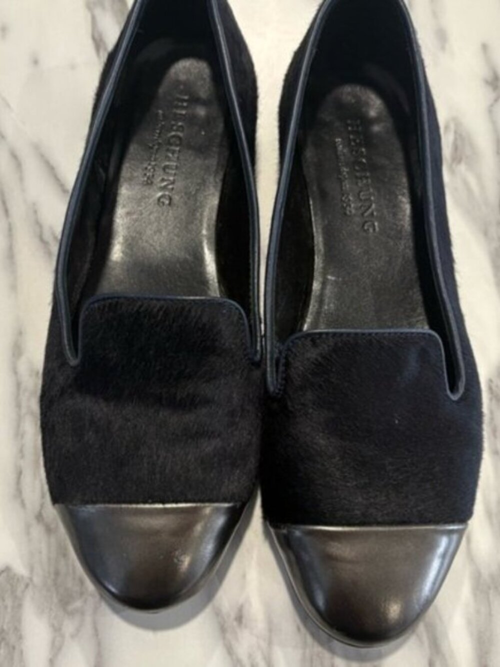 Heschung Black Calf Hair Loafers EU 3.5 Luxury Designer Slip-On Flats Paris Chic